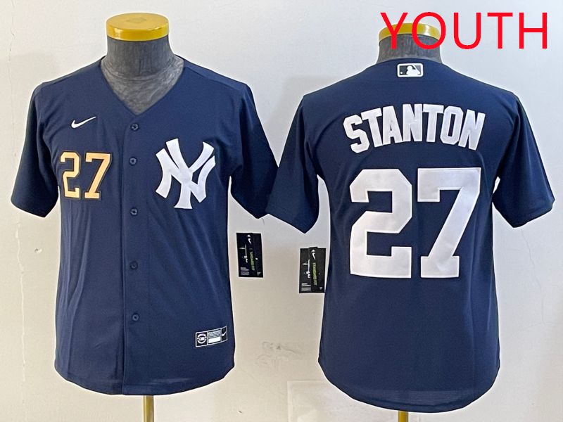Youth New York Yankees 27 Stanton Blue Game 2025 Nike MLB Jersey style 3